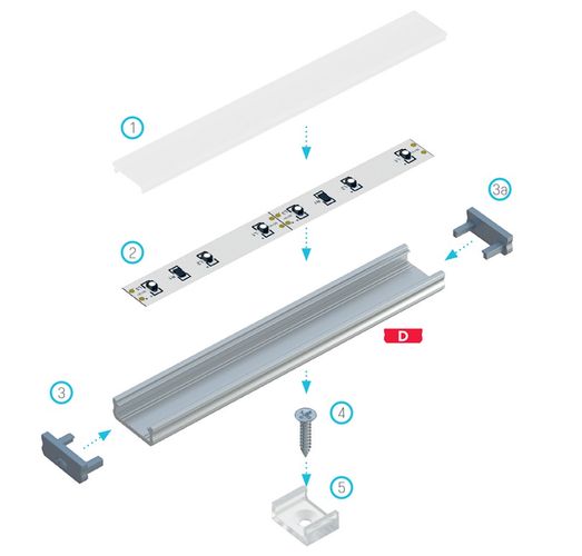 Profilis aliuminis anoduotas LED juostoms paviršinis, D, 1m LUMINES
