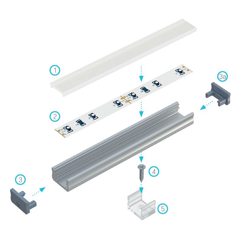Profilis LED juostoms, aliuminis anoduotas juodas, paviršinis A, 3 metrai, Lumines