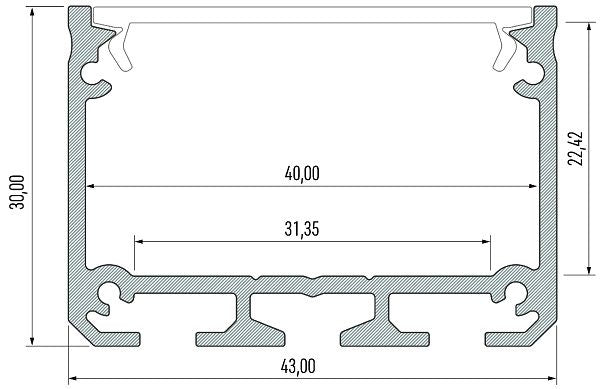 Profilis aliuminis anoduotas LED juostoms, 2.02m, platus ILEDO, LUMINES