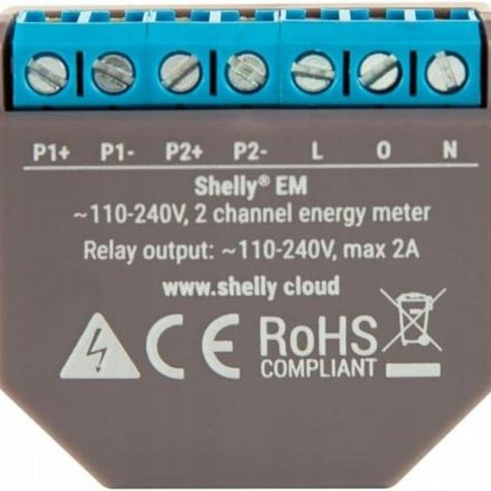 Išmanioji 2 kanalų Wi-Fi elektros sąnaudų stebėjimo relė Shelly EM