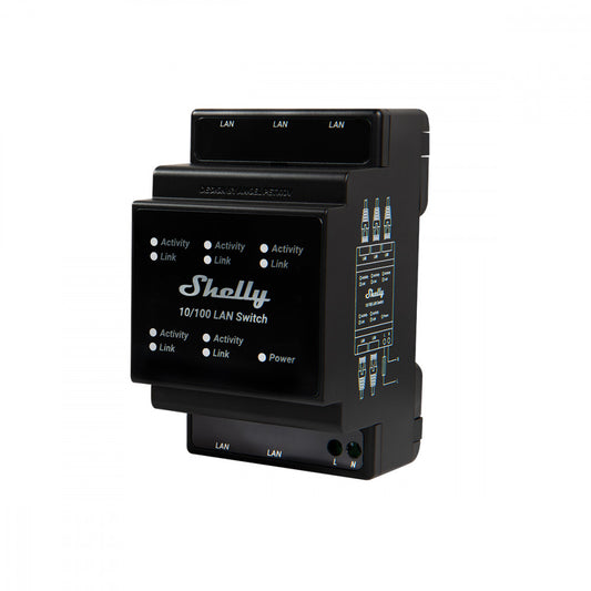 Montuojamas Eterneto jungiklis su 5 RJ45 prievadais Shelly DIN Rail LAN Switch