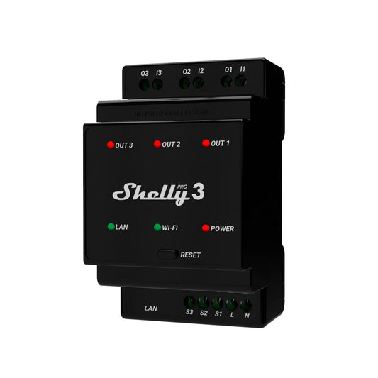 Išmanioji 3 kanalų su Wi-Fi, LAN ir Bluetooth ryšiu Shelly Pro 3
