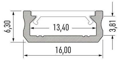 Profilis aliuminis anoduotas LED juostoms paviršinis, D, 2.02m LUMINES