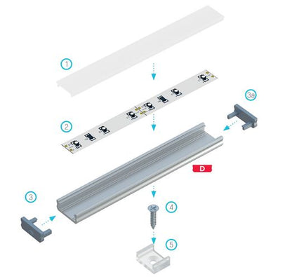 Profilis aliuminis anoduotas LED juostoms paviršinis, D, 1m LUMINES