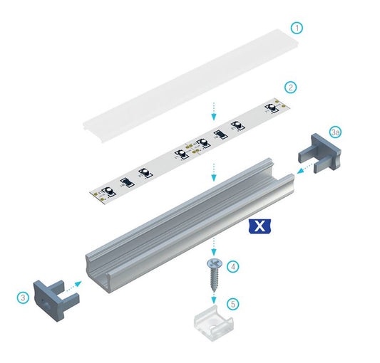 Profilis aliuminis anoduotas LED juostoms SLIM paviršinis, X, 1m LUMINES