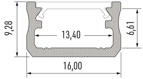 Profilis LED juostoms, aliuminis anoduotas juodas, paviršinis A, 3 metrai, Lumines